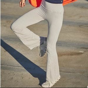 Free People Wide Leg Flared Pants in Light Gray